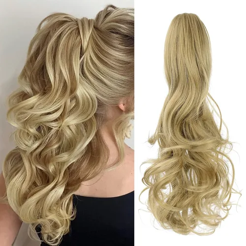 Extensión de cola de caballo con clip, de 18 pulgadas, 20 pulgadas, rizada, ondulada, recta, cola de caballo larga con clip, para mujer, rubio ceniza