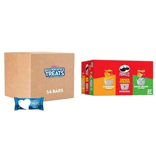 Rice Krispies Treats Barritas de malvavisco, aperitivos para niños, almuerzo escolar, original (54 barras) + patatas fritas Pringles, aperitivos