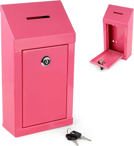 Miniatura 22 de Caja de metal para colección benéfica segura con ranura y montaje en pared, caja de caída de 8.5 x 6.5 x 4 pulgadas para el hogar y la oficina Blanco