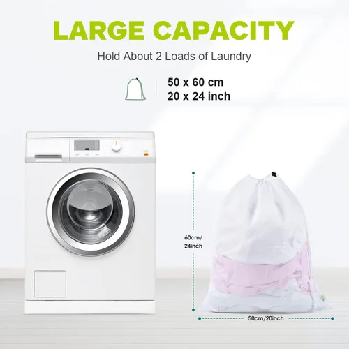 Miniatura 9 de OTraki Paquete de 2 bolsas de malla para lavandería de 20 x 24 pulgadas, bolsas de malla fina de alta resistencia, ropa sucia, con cordón, bolsa