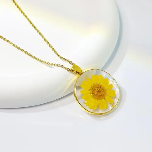 Miniatura 12 de Collares de flores de nacimiento para mujer, collar de 1 a 12 meses, collar de flores prensadas hecho a mano, regalo único de vacaciones, dorado, 18