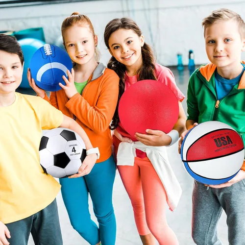 Miniatura 7 de Deekin Juego de 4 pelotas deportivas para niños y adolescentes, incluye tamaño oficial de baloncesto, fútbol, fútbol, patio de recreo, pelota
