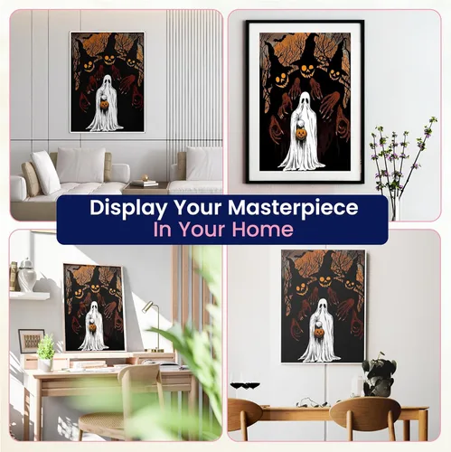 Miniatura 7 de Modern Merch Arte de diamantes de Halloween, monstruo aterrador y fantasma de puntos de diamante para adultos, kit de pintura de joyas artísticas