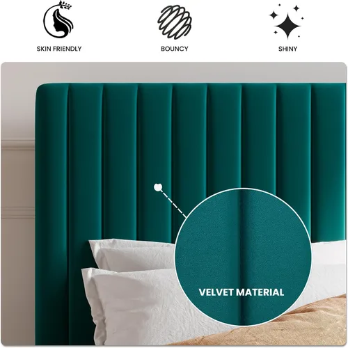 Miniatura 6 de SHA CERLIN - Base de cama tamaño Queen tapizada con plataforma y cabecera acolchada de terciopelo con canales verticales ajustables, soporte