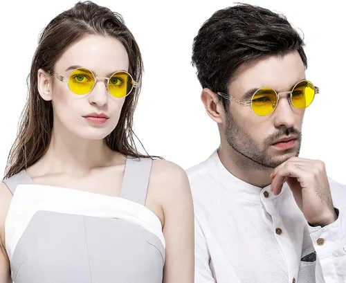 Miniatura 2 de AIEYEZO Gafas de sol redondas steampunk Circle Lennon Hippie, marco de metal, lente de bloqueo UV 100%