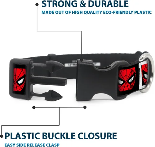 Miniatura 4 de Buckle-Down Collar de perro Clip de plástico Spider Man Face Bloques blancos negros de 6 a 9 pulgadas de 0.5 pulgadas de ancho, multicolor