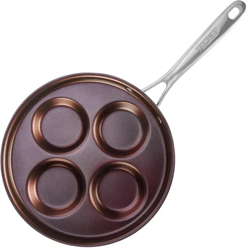TECHEF - Sartén para huevos antiadherente, sartén de aluminio Plett, sartén para 4 huevos para el desayuno perfecto, panqueques, hamburguesas y más,