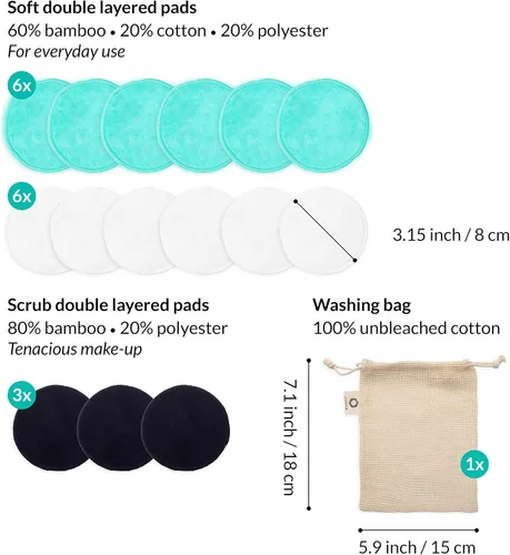 Miniatura 4 de Almohadillas reutilizables para remover maquillaje Discos de algodón ecológicos y sin desperdicio Productos de belleza 15 almohadillas
