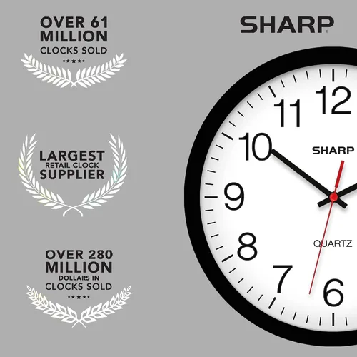 Miniatura 7 de Sharp Reloj de pared – Negro, silencioso, sin tictac, cuarzo de calidad de 14 pulgadas, funciona con pilas, redondo, fácil de leer, hogar, cocina