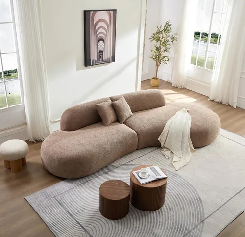 Miniatura 4 de Sofá seccional curvo de 135.4" (344 cm), sofá chaise moderno y cómodo tapizado en bouclé, sofá seccional modular de espuma viscoelástica de asiento
