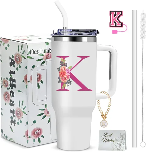Miniatura 25 de Regalos de cumpleaños para mujeres, vaso con monograma con asa, regalos personalizados para mamá, regalo con monograma para mujer, vasos