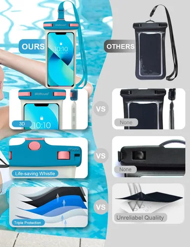 Miniatura 6 de wellhouse Bolsa impermeable para teléfono, Funda impermeable para teléfono para iPhone 16 15 14 13 12 Pro Max XS Samsung, Bolsa seca para celular 1