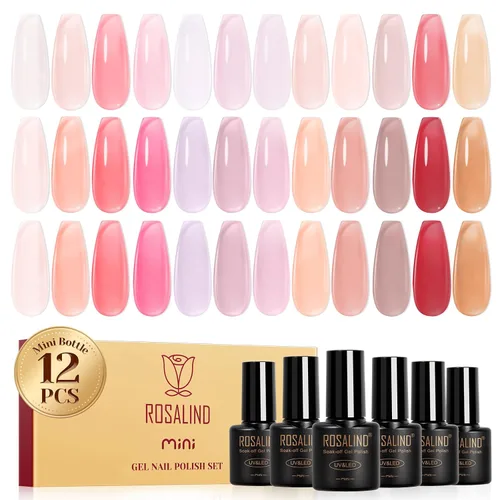 Miniatura 16 de ROSALIND - Juego de esmaltes de uñas en gel, 12 colores, blanco, nude, marrón, esmalte de uñas semipermanente, juego de esmaltes de uñas en gel