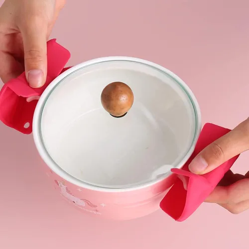 Miniatura 2 de Clip aislante de calor de silicona con pajarita, mini guante para horno, soporte para ollas de protección de dedos, guantes de cocina de cocina, Rojo