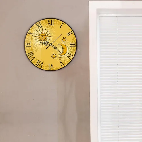 Miniatura 8 de Reloj de pared con números romanos de sol y luna de 12 pulgadas, arte bohemio de astrología celestial, cuarzo silencioso, sin tictac, vintage