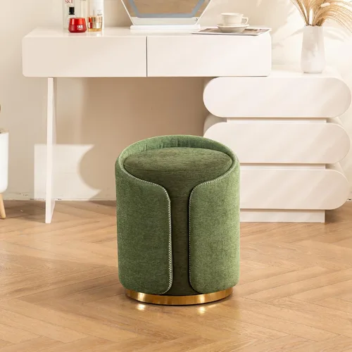 Miniatura 9 de Taburete Giratorio de Tocador con Base Dorada Cómoda Silla de Tocador Taburete Redondo Moderno para Tocador de Maquillaje Otomana de Tocador Beige