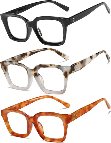 Miniatura 2 de 3 Pack Oversize Square Design Reading Glasses for Women, Blue Light Blocking Computer Reader