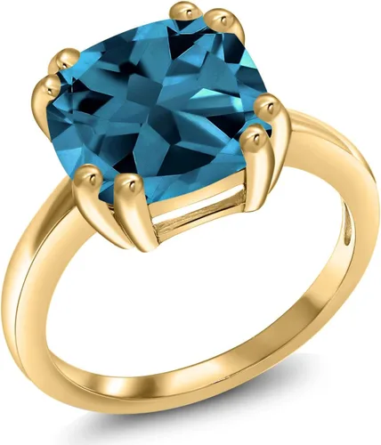Miniatura 12 de Gem Stone King 3-5 Cttw Gemstone Birthstone Double Prong Solitaire Ring for Women 18K Yellow Gold Plated Silver Cushion 10MM Anniversary