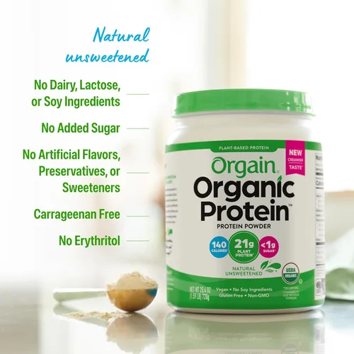 Miniatura 5 de Orgain - Proteína orgánica vegana en polvo, natural sin azúcar - 21g de proteína vegetal, 4g de fibra prebiótica, bajo en carbohidratos netos, sin