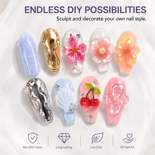Miniatura 4 de MIZHSE 2PCS 3D Gel Nail Art Clear Sculpting Gel, 5 in 1 Clear Non-Sticky Sculpture Molding Solid Builder Gels for Nails with Chrome Nail Powder Kit