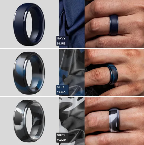 Miniatura 54 de ThunderFit Anillos de boda de silicona para hombre, 0.394 in de ancho y 0.098 in de grosor, paquete múltiple de variedad 1-7