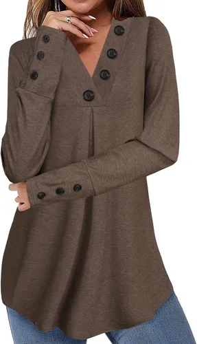 Miniatura 2 de Messic Blusa plisada de manga larga con cuello en V y botones para mujer