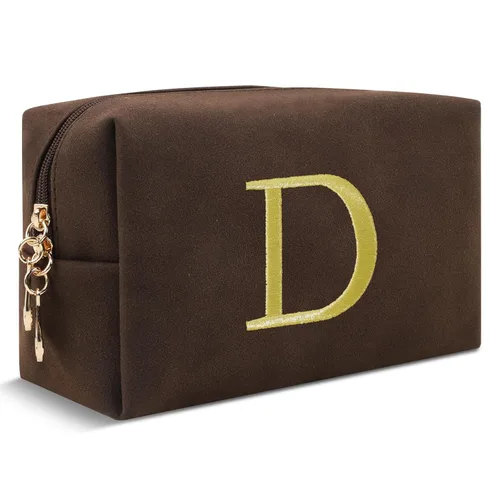 Miniatura 228 de Pequeña bolsa de maquillaje personalizada con inicial A-Z Preppy Patch, bolsa de cosméticos de viaje de felpilla blanca con cremallera, bonita bolsa