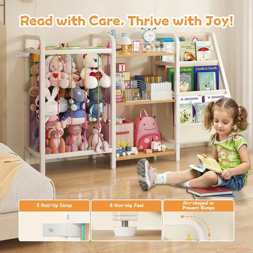 Miniatura 3 de B1 - Estantería infantil y almacenamiento de juguetes, estante de libros de 3 niveles para habitaciones de niños, estantería para bebés