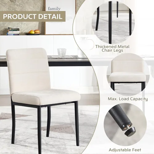 Miniatura 6 de Juego de 2 sillas de comedor, modernas sillas de comedor Parsons de tela tapizada, sillas de cocina sin brazos con patas de metal y asiento