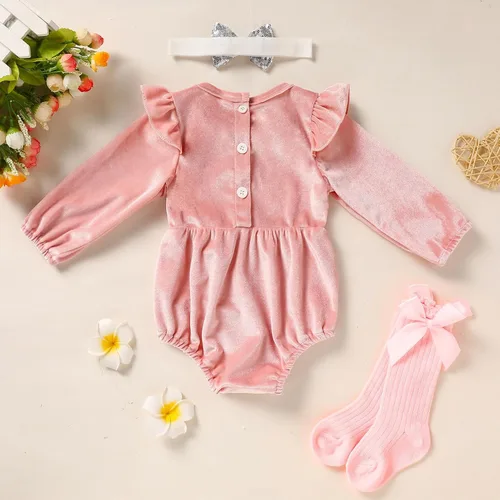 Miniatura 2 de GRNSHTS Ropa de primer cumpleaños para niña de terciopelo de un año de edad, mameluco de manga larga + diadema, 2 piezas de trajes de pastel