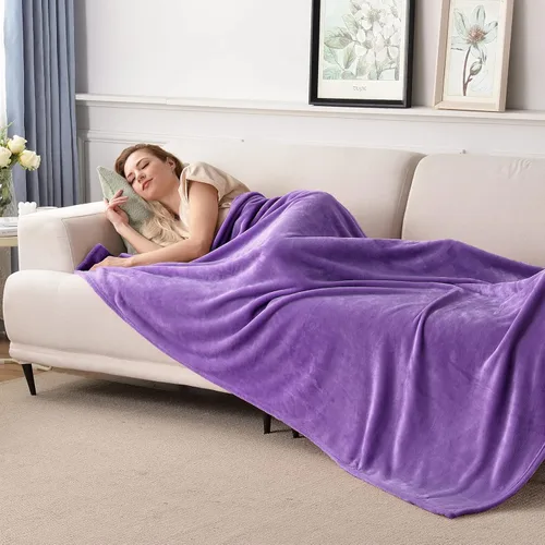 Miniatura 2 de SOCHOW Manta de franela de forro polar, tamaño individual, ligera, súper suave y acogedora para cama o sofá, color morado, 60 x 80 pulgadas