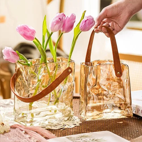 Miniatura 7 de Cuero hecho a mano - Bolso de mano - Estilo florero de cristal - Elegancia simple para tu espacio (ámbar)