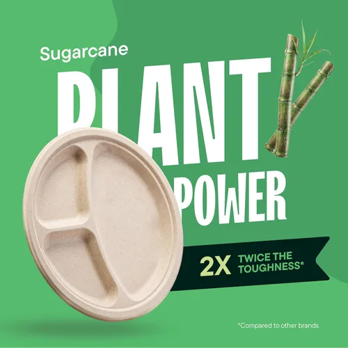 Miniatura 5 de Platos de papel desechables 100% compostables, 3 compartimentos, [125 unidades] - {Sin PFAS} - {Certificado BPA} - [10 pulgadas] Bandejas