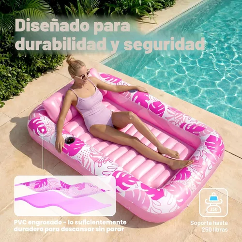 Miniatura 5 de SLOOSH Flotador inflable para tumbona de piscina, 70 x 46 pulgadas, flotadores de piscina para adultos con almohada, flotador 4 en 1 para balsa