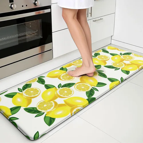 Miniatura 15 de Lemon Tapetes de Cocina para Piso - Tapetes Antifatiga para Piso de Cocina, Acolchados Antideslizantes Lavables de Espuma Viscoelástica