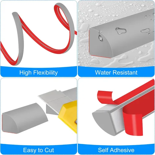 Miniatura 3 de MYFAMIREA Moldura Flexible de Cuarto de Círculo de 120 Pulgadas de Despegar y Pegar Moldura de Acabado de Goma de Cuarto de Círculo Autoadhesiva Gris
