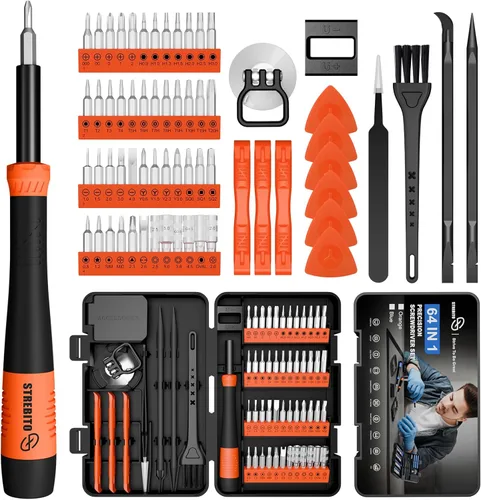 STREBITO Juego de micro destornilladores magnéticos 64 en 1 con Torx, Triwing, Pentalobe, Kit de herramientas de reparación electrónica para Naranja