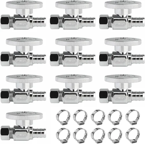 Miniatura 26 de Válvula de Parada Angular WiseWater 1/2" FNPT x 3/8" OD de Compresión, Válvula de Cierre de Inodoro de Cuarto de Vuelta de Latón Cromado para Baño
