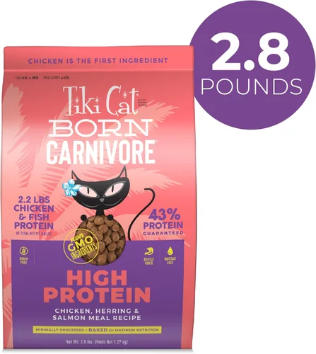 Miniatura 2 de Tiki Cat Born Carnivore Alimento Seco para Gatos Alto en Proteínas, Pollo, Arenque y Harina de Salmón, Bolsa de 2.8 lbs