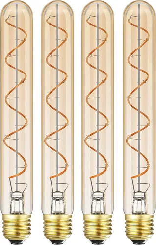 Miniatura 12 de Bombilla LED vintage de filamento espiral T14, base E26, 4W equivalente a 40W, blanco cálido, 2200K, regulable, AC120V, 400LM, vidrio ámbar, paquete