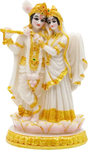 alikiki Estatua de ídolos hindúes de Radha Krishna, 5.7 pulgadas de alto, aspecto de mármol, escultura de dios indio Krishna Radha para Diwali Puja,
