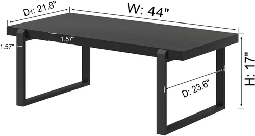 Miniatura 2 de EXCEFUR - Mesa de café moderna negra, mesa de centro industrial de madera y metal para sala de estar, mesa de té y cóctel rectangular, roble negro