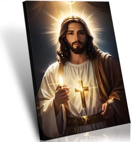 Miniatura 10 de Lienzo enmarcado dorado y blanco de Jesús caminando sobre el agua, arte de pared, póster religioso cristiano, cuadro de pintura de Cristo