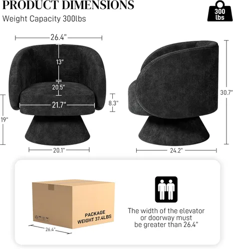 Miniatura 2 de Silla Giratoria de Barril, Sillas Giratorias de Acento Acolchadas Cuddle Tapizadas para Sala de Estar, Cómoda Silla Giratoria Redonda Pequeña Negra