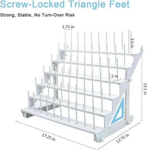 Miniatura 4 de Sew Tech Estante de Hilo para 60 Carretes o 30 Conos, Soporte de Hilo Grande Montado en Pared con Clavijas Largas, Soporte de Hilo de Plástico