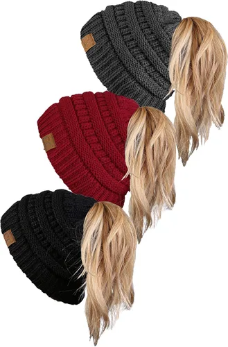 Miniatura 6 de Funky Junque Gorro para mujer con diseño de moño desordenado, color liso y acanalado