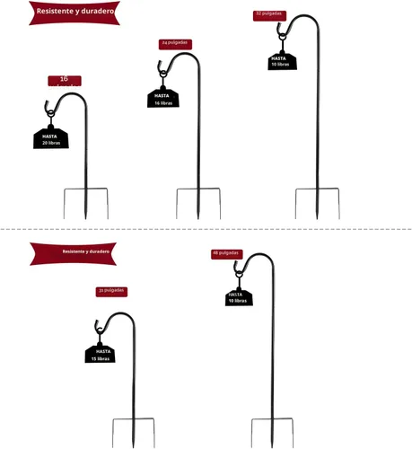 Miniatura 5 de EXCMARK - Gancho de pastor de altura ajustable de 81/61/41 cm y 1,3 cm de grosor. Úsalo en bodas, para colgar luces solares, linternas, comederos