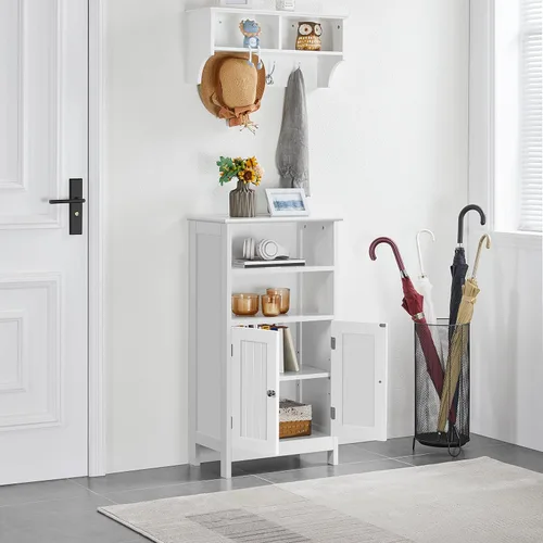 Miniatura 2 de Topeakmart Armario de almacenamiento de piso de baño con 2 puertas y estante ajustable, organizador de almacenamiento lateral para sala