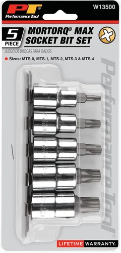 Miniatura 8 de Juego de enchufes de brocas Mortorq de Performance Tool W13500, 5 piezas - Kit de brocas Torx de grado profesional para aplicaciones automotrices e