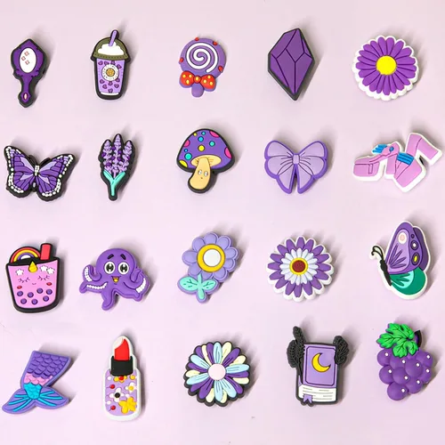 Miniatura 5 de Salaoen Dijes para niñas, 100 unidades, bonitos dijes para niños y niños, amarillo, morado, rosa, verde, azul, accesorios, Caucho, No es una piedra